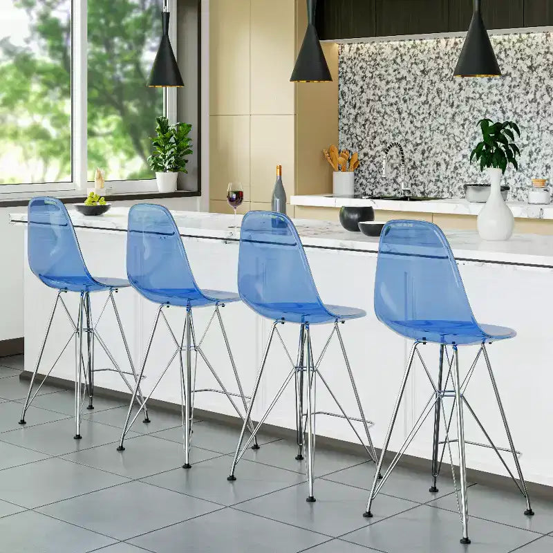 Tabouret de bar moderne Cresco LeisureMod en acrylique, cadre et repose-pieds en acier léger, tabouret de comptoir pour îlot de cuisine, bar ou salle à manger, lot de 2