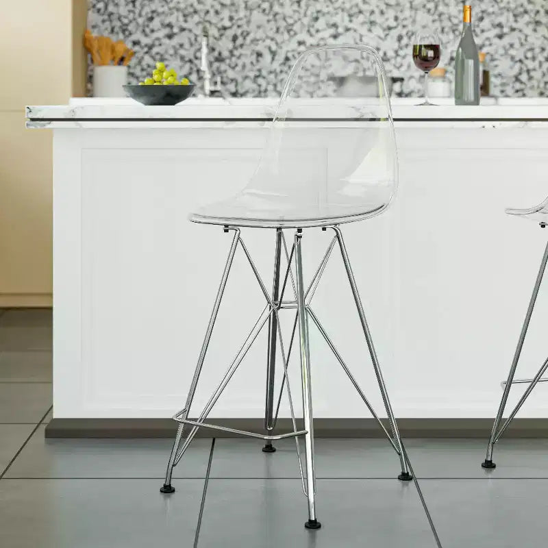 Tabouret de bar moderne Cresco LeisureMod en acrylique, cadre et repose-pieds en acier léger, tabouret de comptoir pour îlot de cuisine, bar ou salle à manger, lot de 2