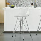 Tabouret de bar moderne Cresco LeisureMod en acrylique, cadre et repose-pieds en acier léger, tabouret de comptoir pour îlot de cuisine, bar ou salle à manger, lot de 2