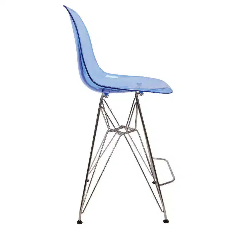 Tabouret de bar moderne Cresco LeisureMod en acrylique, cadre et repose-pieds en acier léger, tabouret de comptoir pour îlot de cuisine, bar ou salle à manger, lot de 2
