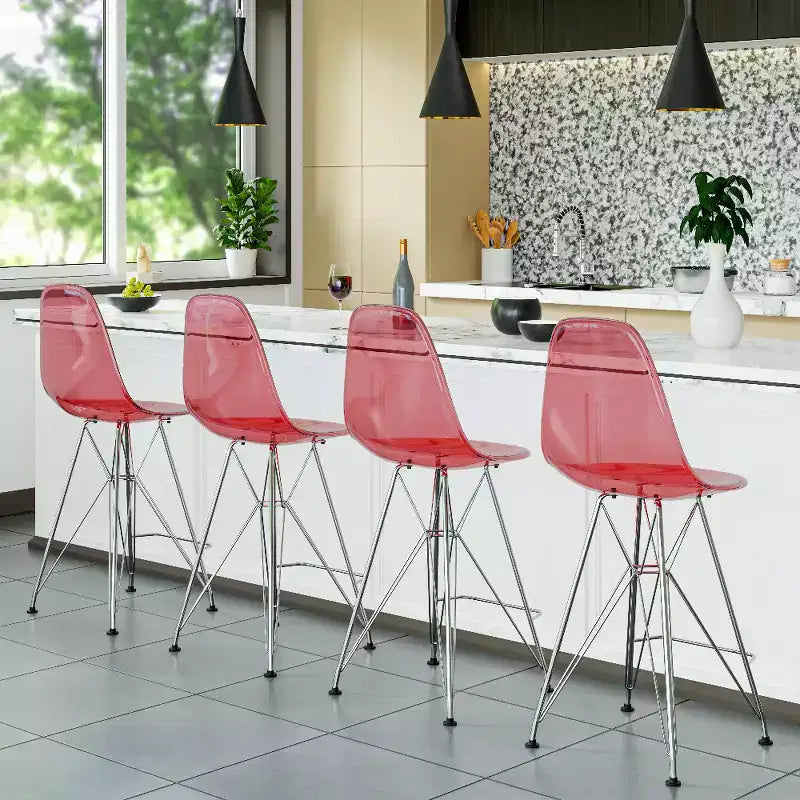 Tabouret de bar moderne Cresco LeisureMod en acrylique, cadre et repose-pieds en acier léger, tabouret de comptoir pour îlot de cuisine, bar ou salle à manger, lot de 2