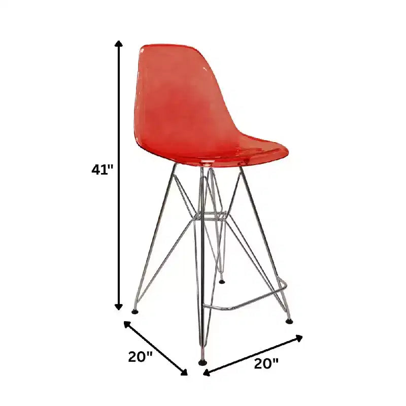 Tabouret de bar moderne Cresco LeisureMod en acrylique, cadre et repose-pieds en acier léger, tabouret de comptoir pour îlot de cuisine, bar ou salle à manger, lot de 2