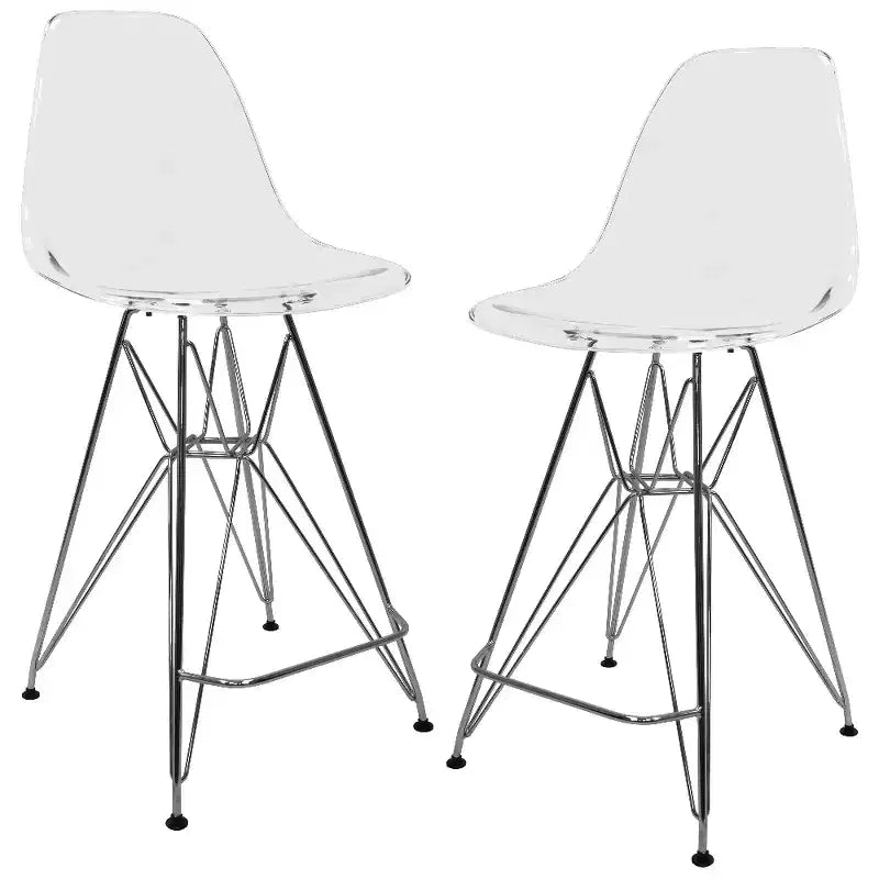 LeisureMod Cresco Modern Acrylic Barstool  Lightweight Steel Frame and Footrest Counter Stool for Kitchen Island, Home Bar, or Dining Area Set of 2