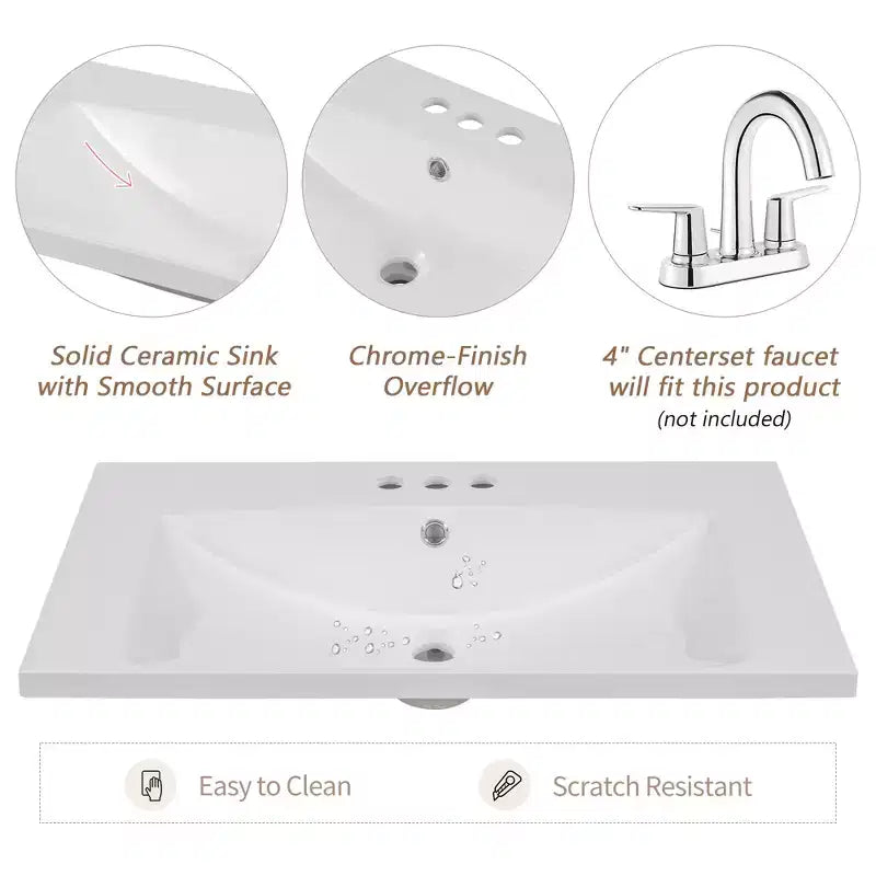 Meuble-lavabo de salle de bain avec évier simple, meuble de rangement de salle de bain moderne autoportant avec 2 portes et 1 tiroir