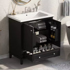 Meuble-lavabo de salle de bain avec évier simple, meuble de rangement de salle de bain moderne autoportant avec 2 portes et 1 tiroir