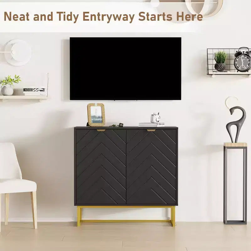Buffet/Bahut, Meuble de rangement en bois avec pieds en métal pour entrée/bar à café, Meuble mural, Meuble bas pour salon