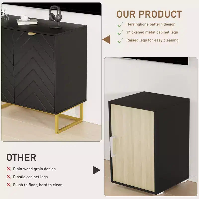 Buffet/Bahut, Meuble de rangement en bois avec pieds en métal pour entrée/bar à café, Meuble mural, Meuble bas pour salon