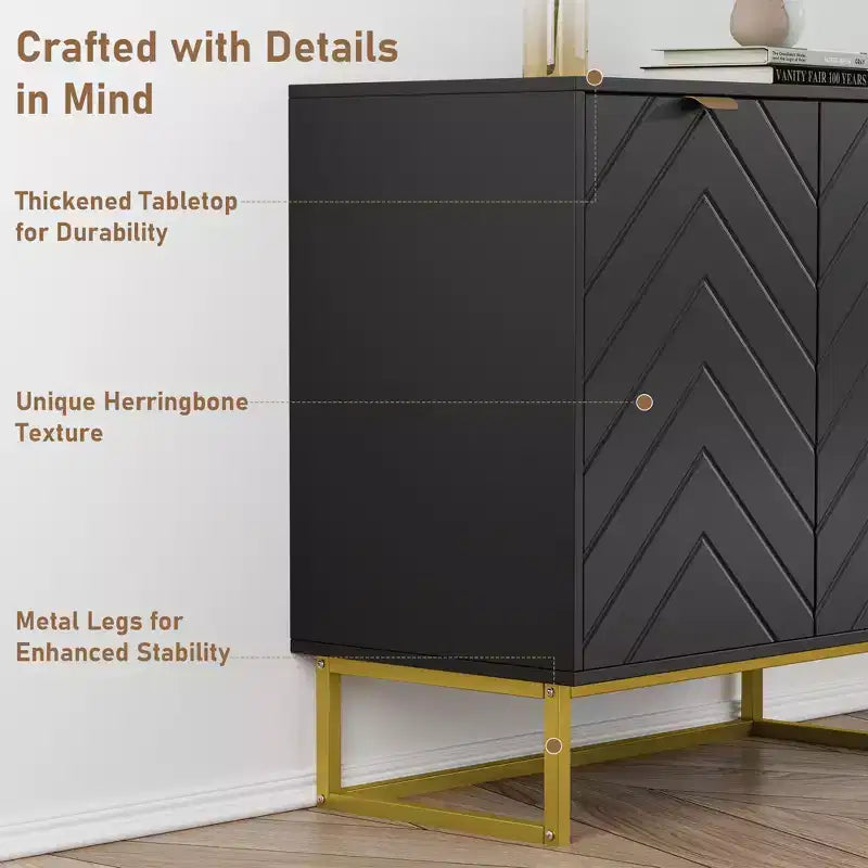 Buffet/Bahut, Meuble de rangement en bois avec pieds en métal pour entrée/bar à café, Meuble mural, Meuble bas pour salon