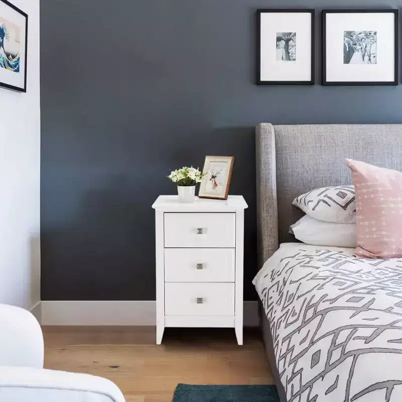 Bonnlo – Tables de chevet blanches améliorées pour chambres à coucher, table de nuit moderne à 3 tiroirs.