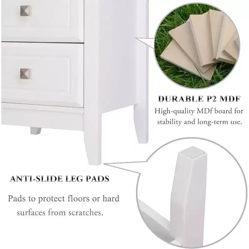Bonnlo – Tables de chevet blanches améliorées pour chambres à coucher, table de nuit moderne à 3 tiroirs.