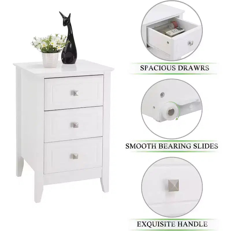 Bonnlo – Tables de chevet blanches améliorées pour chambres à coucher, table de nuit moderne à 3 tiroirs.