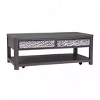 Table basse Royal Hampton de 48 po, roulettes, tiroirs, bois d'hévéa gris cendre