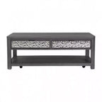 Table basse Royal Hampton de 48 po, roulettes, tiroirs, bois d'hévéa gris cendre