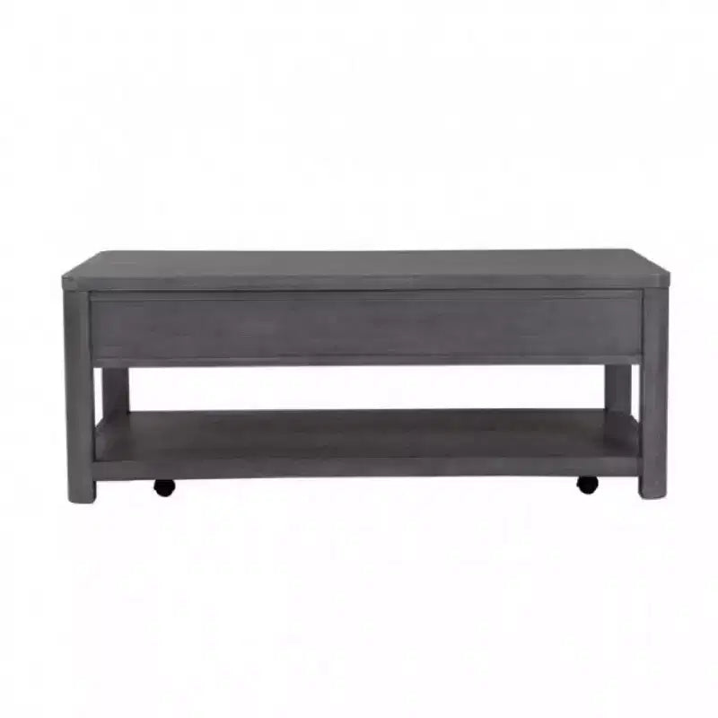 Table basse Royal Hampton de 48 po, roulettes, tiroirs, bois d'hévéa gris cendre