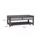 Table basse Royal Hampton de 48 po, roulettes, tiroirs, bois d'hévéa gris cendre