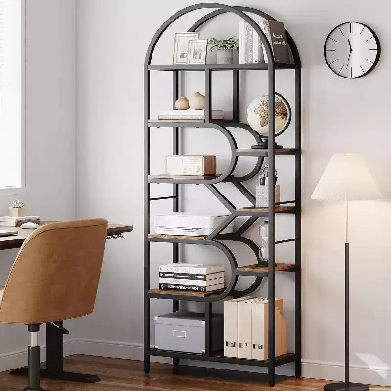 81.7 Bibliothèque haute à 6 étagères ouvertes, bibliothèque arquée moderne, meuble de rangement pour salon, bureau ou chambre