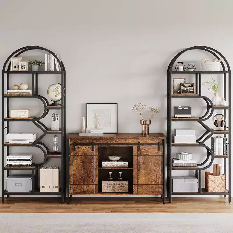 81.7 Bibliothèque haute à 6 étagères ouvertes, bibliothèque arquée moderne, meuble de rangement pour salon, bureau ou chambre