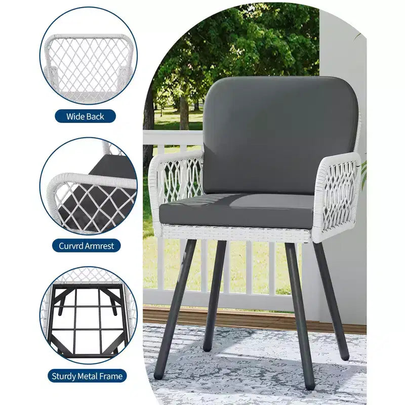 Chaises de salle à manger en rotin 5 mm et coussins, lot de 4 chaises d'extérieur empilables en osier