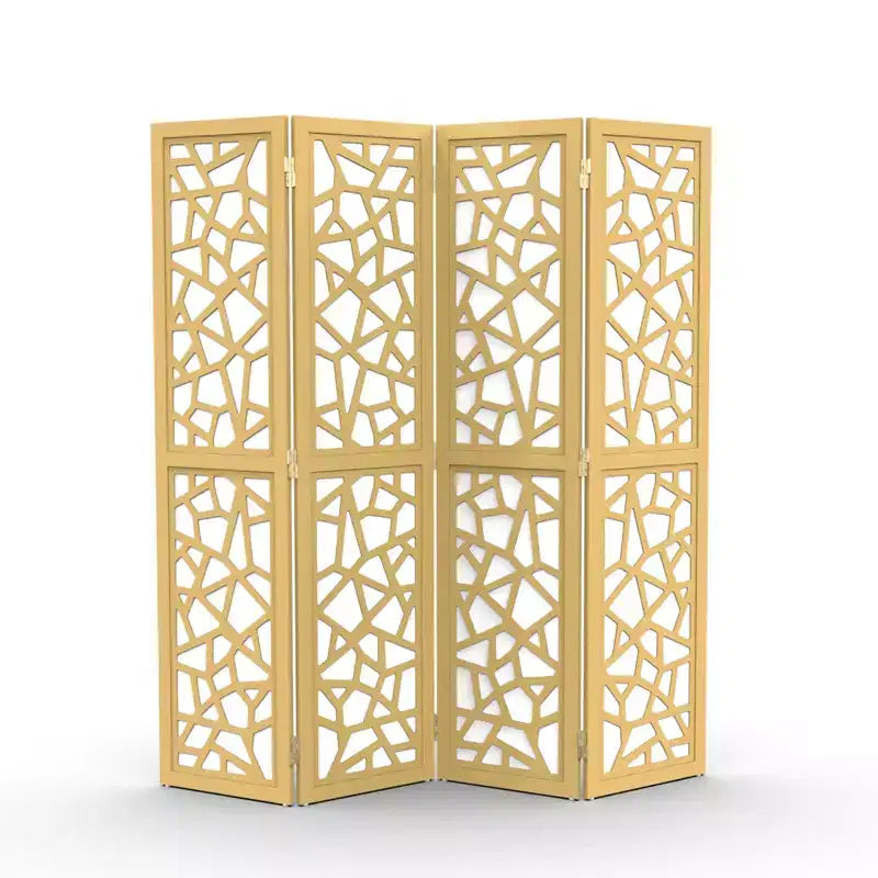 VINGLI 4 Panel Room Divider, Non-Woven Fabric Privacy Screen, Indoor Partition Wall Dividers, Freestanding Space Separator with Unique Pattern (Gold)