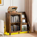 VINGLI Record Player Stand with Vinyl Storage, Vinyl Record Holder Up to 350 Albums, Record Player Table with LEDCharging Station