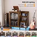 Meuble de support pour tourne-disque VINGLI avec rangement pour vinyles, support pour disques vinyles jusqu'à 350 albums, table pour tourne-disque avec station de charge LED