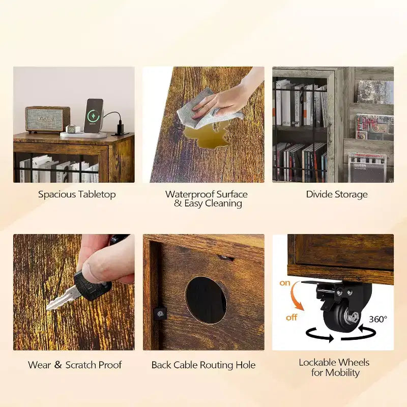 Meuble de support pour tourne-disque VINGLI avec rangement pour vinyles, support pour disques vinyles jusqu'à 350 albums, table pour tourne-disque avec station de charge LED
