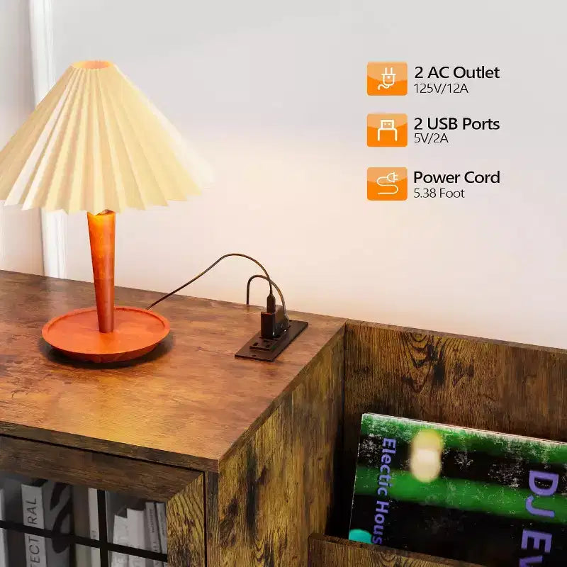 Meuble de support pour tourne-disque VINGLI avec rangement pour vinyles, support pour disques vinyles jusqu'à 350 albums, table pour tourne-disque avec station de charge LED