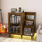 Meuble de support pour tourne-disque VINGLI avec rangement pour vinyles, support pour disques vinyles jusqu'à 350 albums, table pour tourne-disque avec station de charge LED