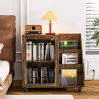 Meuble de support pour tourne-disque VINGLI avec rangement pour vinyles, support pour disques vinyles jusqu'à 350 albums, table pour tourne-disque avec station de charge LED