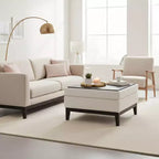 Homy Casa Pouf de rangement rembourré avec plateau de service réversible, Table basse avec base en bois pour salon