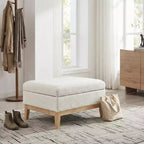 Homy Casa Pouf de rangement rembourré avec plateau de service réversible, Table basse avec base en bois pour salon