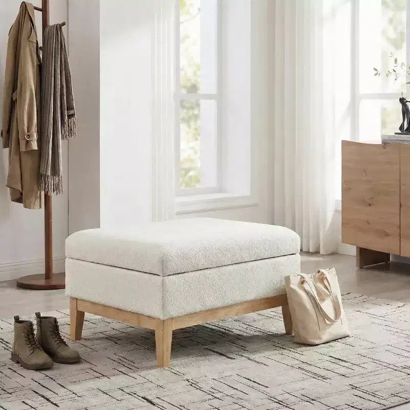 Homy Casa Pouf de rangement rembourré avec plateau de service réversible, Table basse avec base en bois pour salon