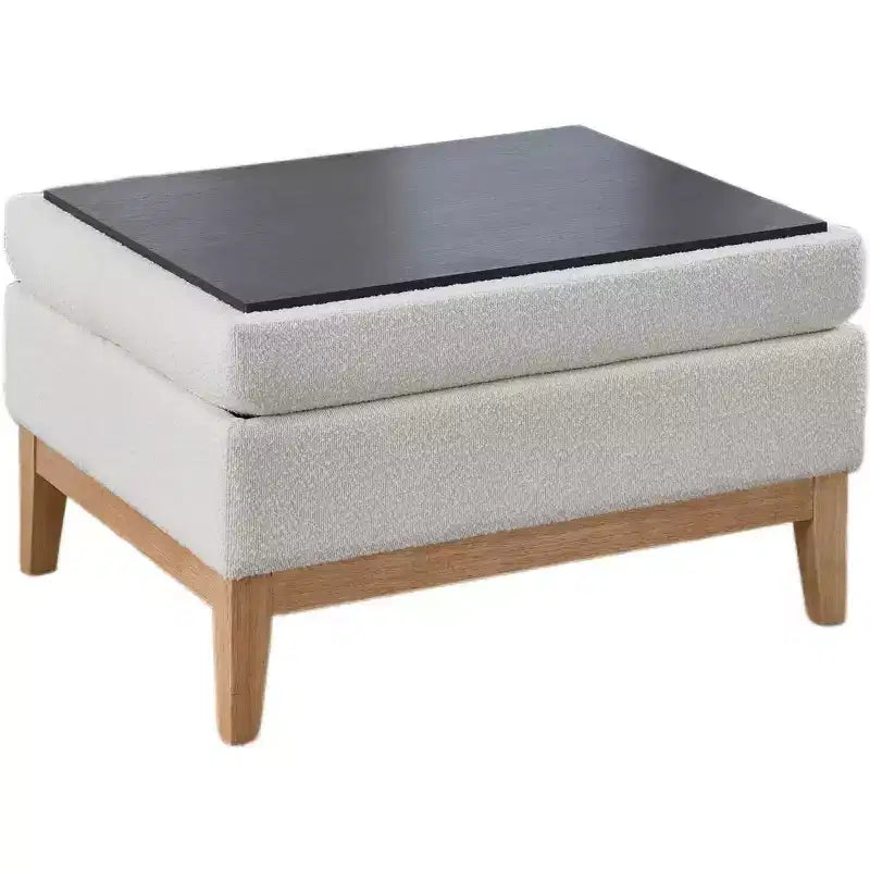 Homy Casa Pouf de rangement rembourré avec plateau de service réversible, Table basse avec base en bois pour salon