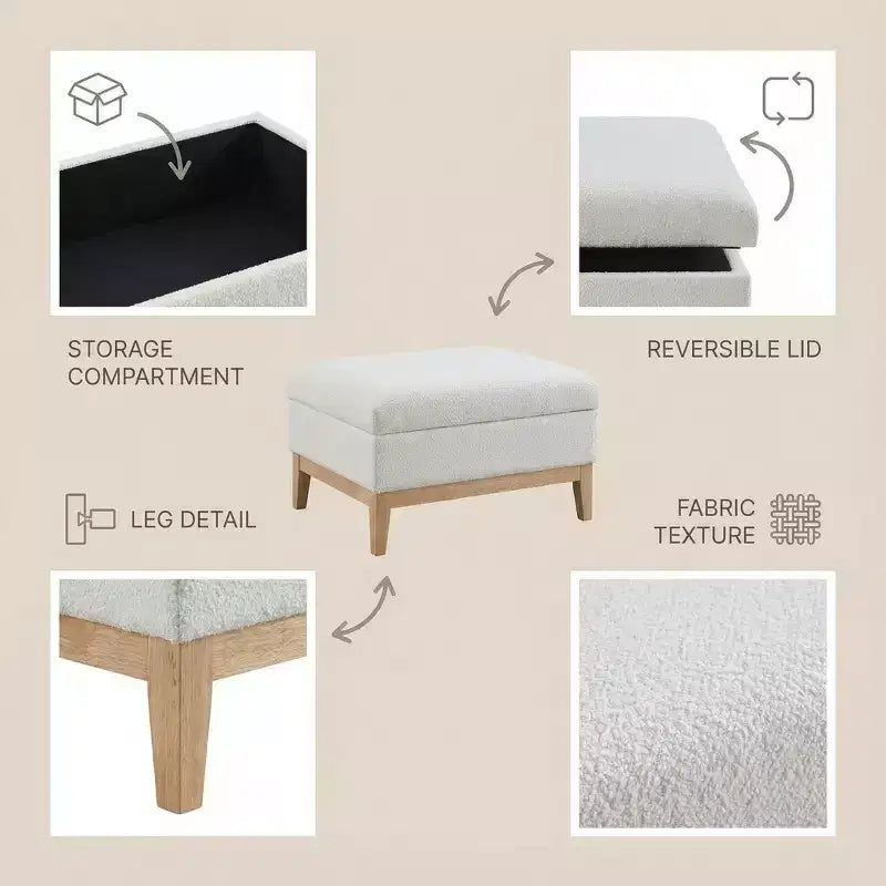 Homy Casa Pouf de rangement rembourré avec plateau de service réversible, Table basse avec base en bois pour salon