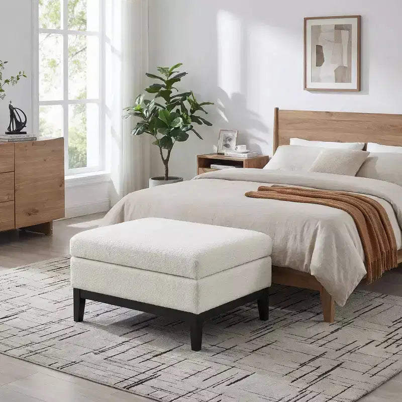 Homy Casa Pouf de rangement rembourré avec plateau de service réversible, Table basse avec base en bois pour salon