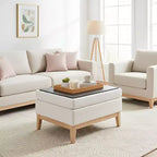 Homy Casa Pouf de rangement rembourré avec plateau de service réversible, Table basse avec base en bois pour salon