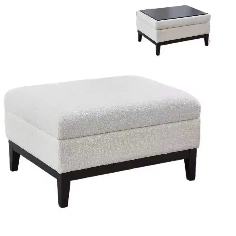 Homy Casa Pouf de rangement rembourré avec plateau de service réversible, Table basse avec base en bois pour salon