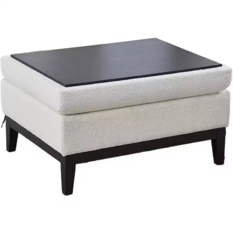 Homy Casa Pouf de rangement rembourré avec plateau de service réversible, Table basse avec base en bois pour salon