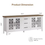 Meuble TV de ferme GustoWave pour téléviseur de 70 pouces, avec porte vitrée, 2 portes de rangement et 3 tiroirs, table console avec étagères pour chambre à coucher et salon