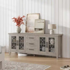 Meuble TV de ferme GustoWave pour téléviseur de 70 pouces, avec porte vitrée, 2 portes de rangement et 3 tiroirs, table console avec étagères pour chambre à coucher et salon