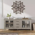 GustoWave Farmhouse TV Stand for 70 Inch,with Glass Door,2 Storage Door and 3 Drawer, Console Table with Shelves for Bedroom Living Room