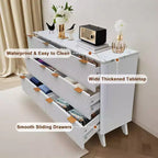 Commode moderne à 6 tiroirs avec plateau imitation marbre, meuble de rangement au design courbé cannelé, meuble TV pour téléviseurs jusqu'à 55 pouces, unité robuste anti-basculement
