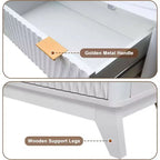 Commode moderne à 6 tiroirs avec plateau imitation marbre, meuble de rangement au design courbé cannelé, meuble TV pour téléviseurs jusqu'à 55 pouces, unité robuste anti-basculement