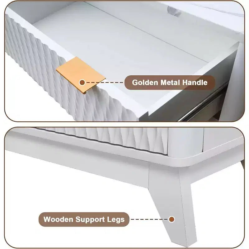 Commode moderne à 6 tiroirs avec plateau imitation marbre, meuble de rangement au design courbé cannelé, meuble TV pour téléviseurs jusqu'à 55 pouces, unité robuste anti-basculement