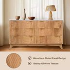 Commode moderne à 6 tiroirs avec plateau imitation marbre, meuble de rangement au design courbé cannelé, meuble TV pour téléviseurs jusqu'à 55 pouces, unité robuste anti-basculement