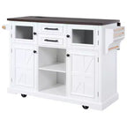 Îlot de cuisine Okak avec rallonge rabattable et prise de courant, chariot de cuisine avec 4 étagères de rangement et portes coulissantes, organisateur de comptoir à 4 roulettes pour la cuisine, blanc