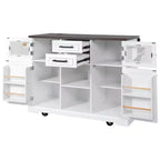 Îlot de cuisine Okak avec rallonge rabattable et prise de courant, chariot de cuisine avec 4 étagères de rangement et portes coulissantes, organisateur de comptoir à 4 roulettes pour la cuisine, blanc