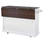 Îlot de cuisine Okak avec rallonge rabattable et prise de courant, chariot de cuisine avec 4 étagères de rangement et portes coulissantes, organisateur de comptoir à 4 roulettes pour la cuisine, blanc