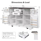 Îlot de cuisine Okak avec rallonge rabattable et prise de courant, chariot de cuisine avec 4 étagères de rangement et portes coulissantes, organisateur de comptoir à 4 roulettes pour la cuisine, blanc