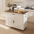 Okak Kitchen Island with Storage and Power Outlet, Kitchen Cart with Wood Top and Adjustable Shelf, Kitchen Island Table for Dining Room, White+Walnut